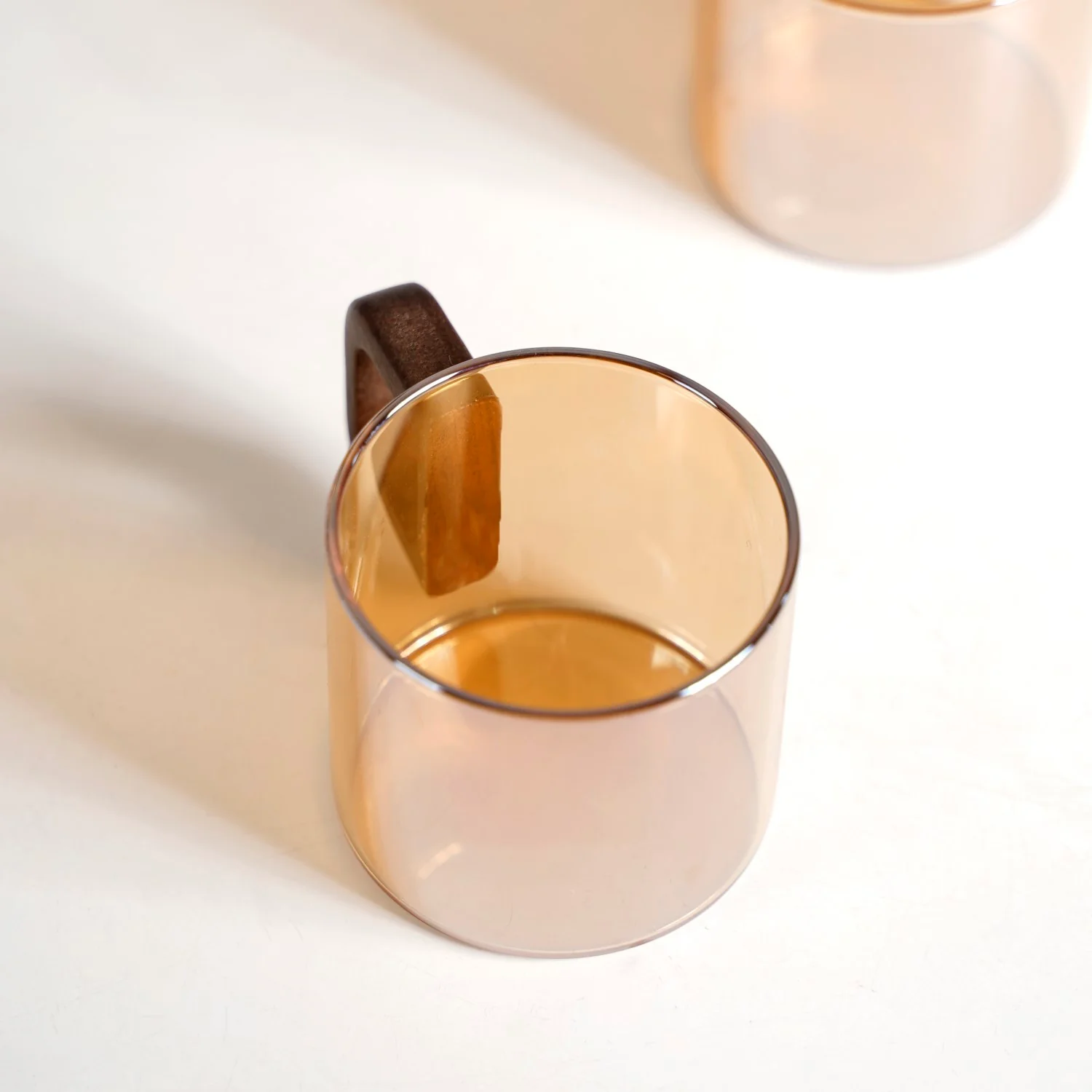 Amber Tinted Tea Cups With Wooden Handle Set Of 4 200ml - Image 6