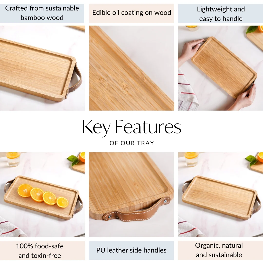 Bamboo Tray With Leather Handles 12inch - Image 4