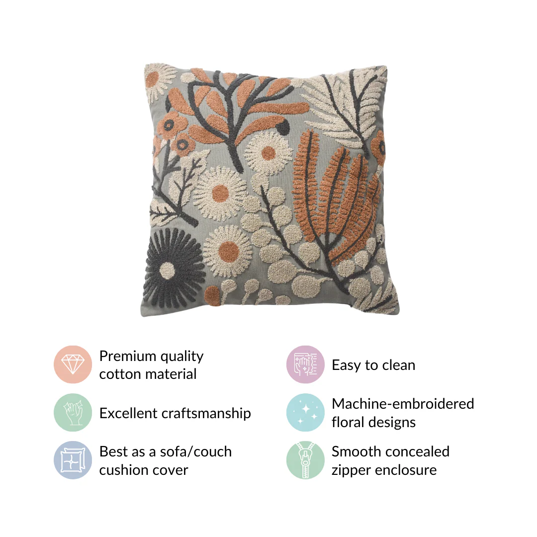 Botanical Embroidered Cushion Cover 16x16 Inch - Image 5