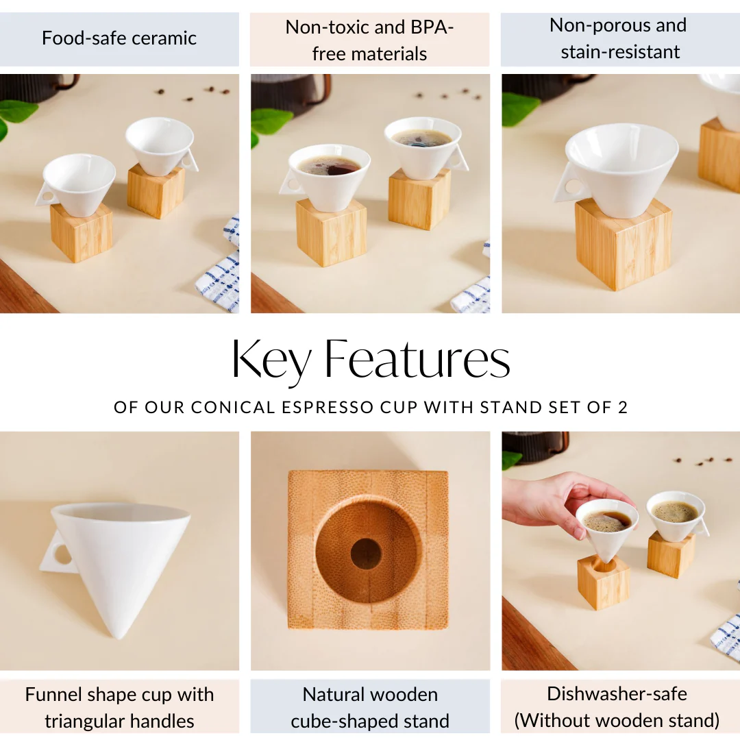 Conical Espresso Cup With Stand Set Of 2 90ml - Image 5