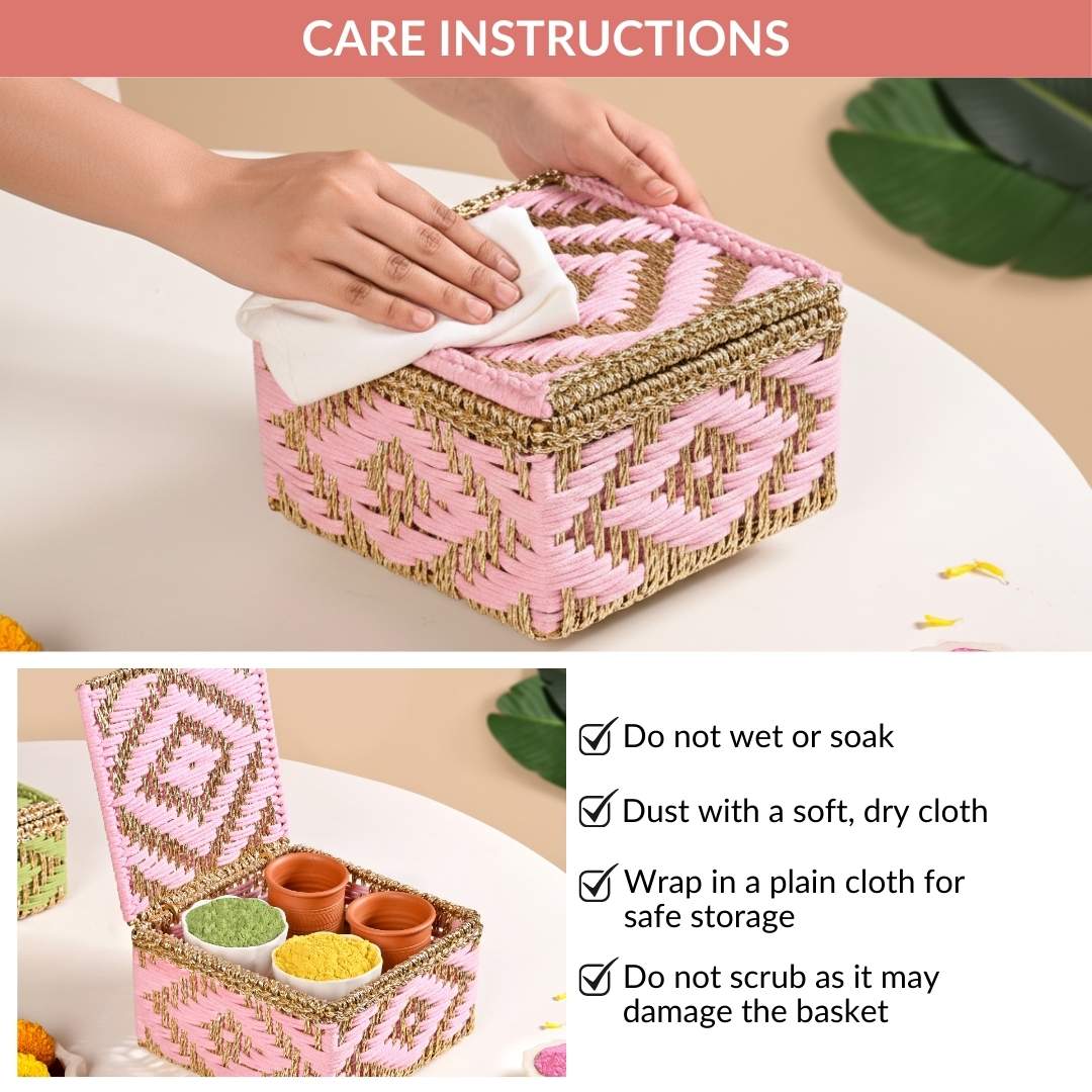 Decorative Multipurpose Handwoven Basket Gold And Pink - Image 11