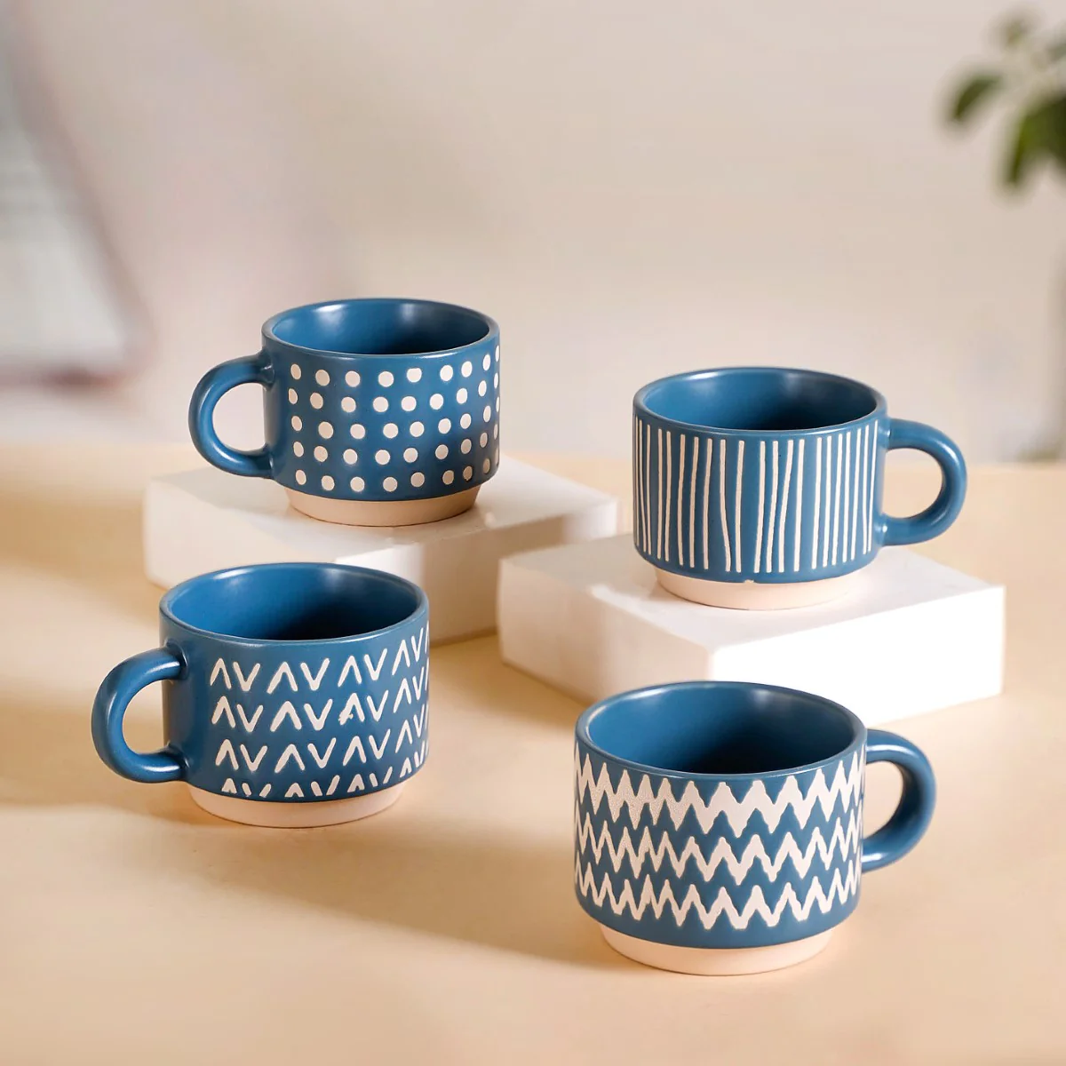Eclectic Stackable Cups Set Of 4 With Stand Blue 100ml - Image 15
