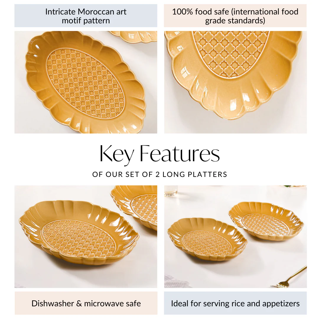 Exotic Moroccan Motif Platter Yellow Ochre Set Of 2 12 Inch - Image 5