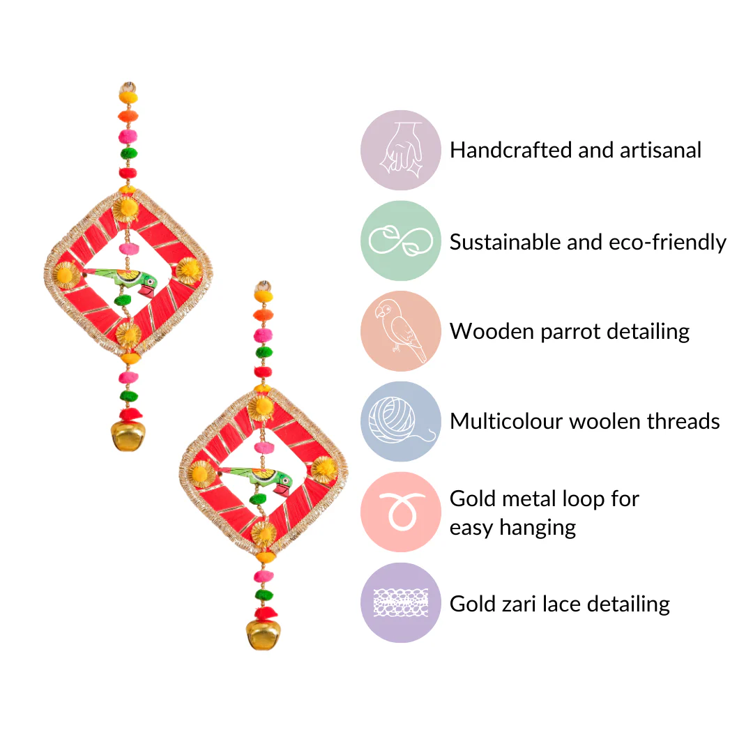 Festive Bell Multicolour Wall Hanging Set of 2 - Image 4