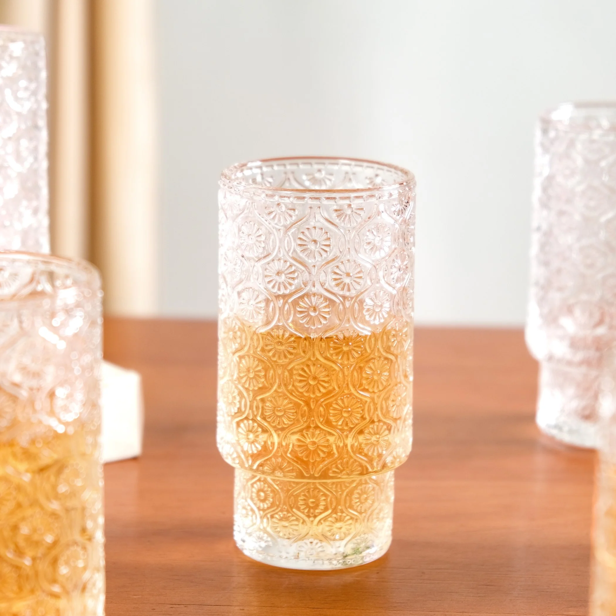 Floral Embossed Tall Glass Tumblers Set Of 6 330ml - Image 7
