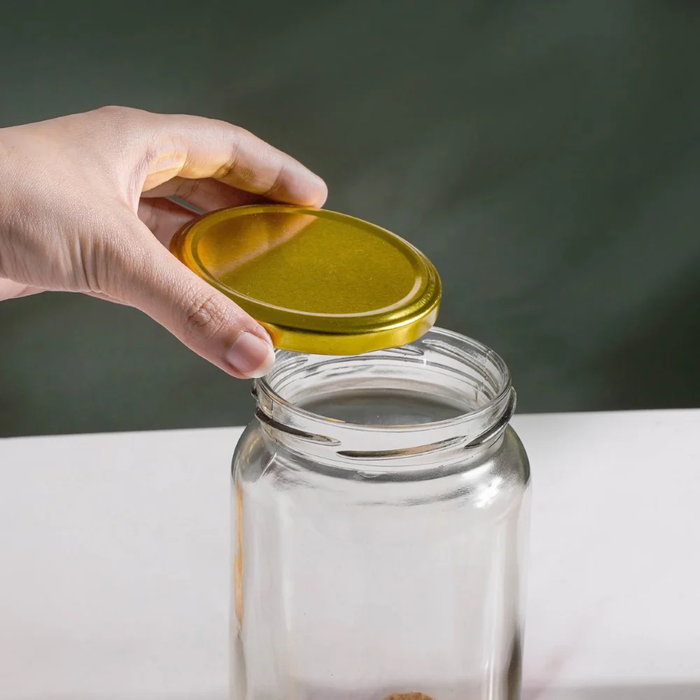 Glass Kitchen Storage Jar With Gold Lid Set Of 4 950ml - Image 7