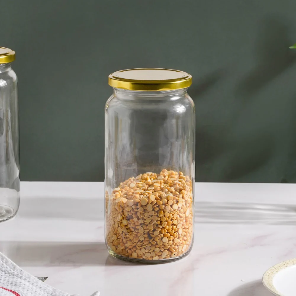 Glass Kitchen Storage Jar With Gold Lid Set Of 4 950ml - Image 9