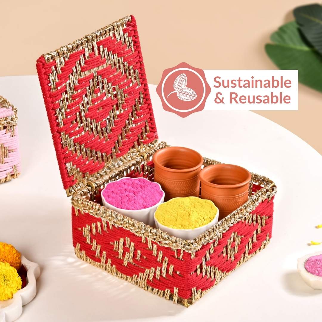 Handcrafted Festive Basket Gold And Red - Image 10