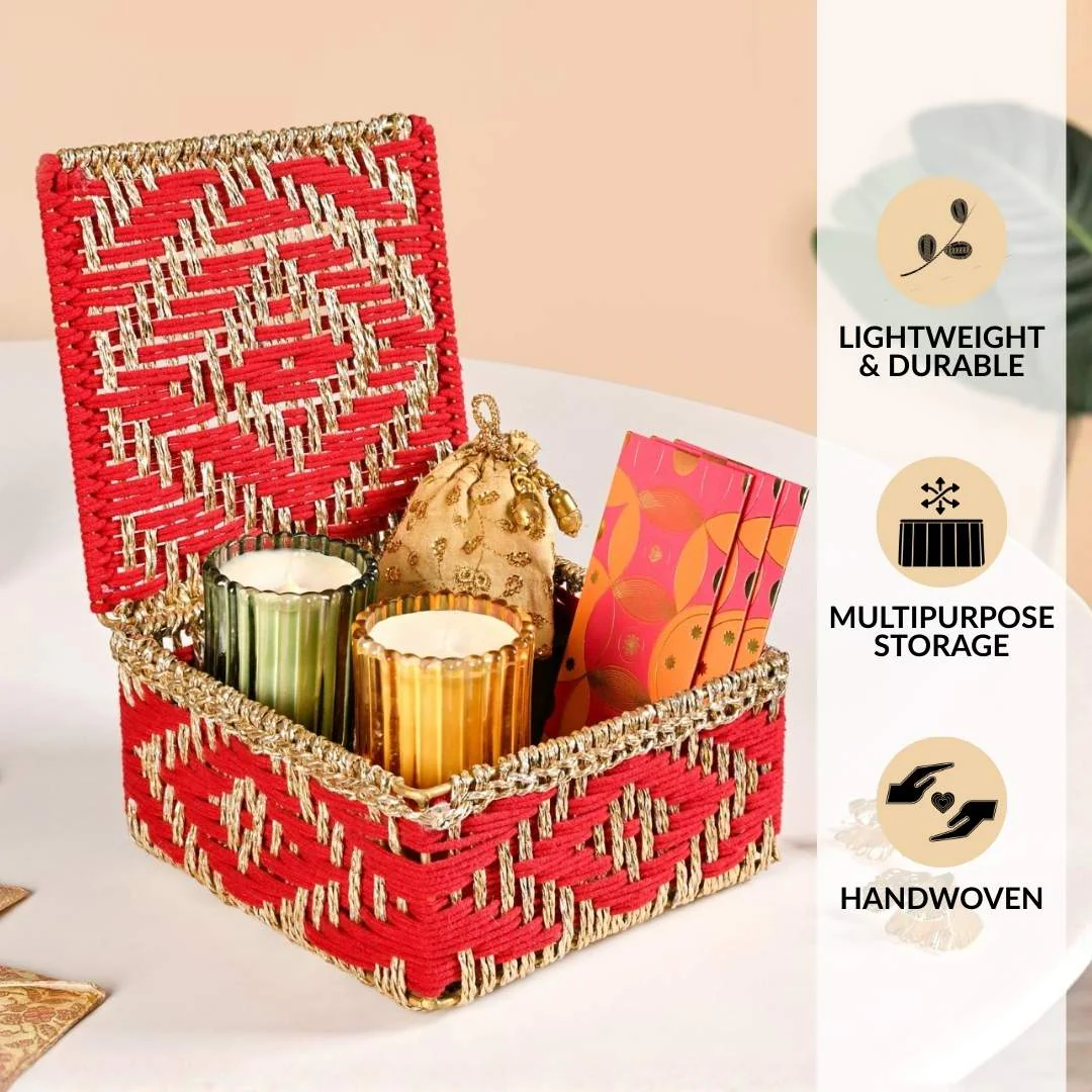 Handcrafted Festive Basket Gold And Red - Image 3