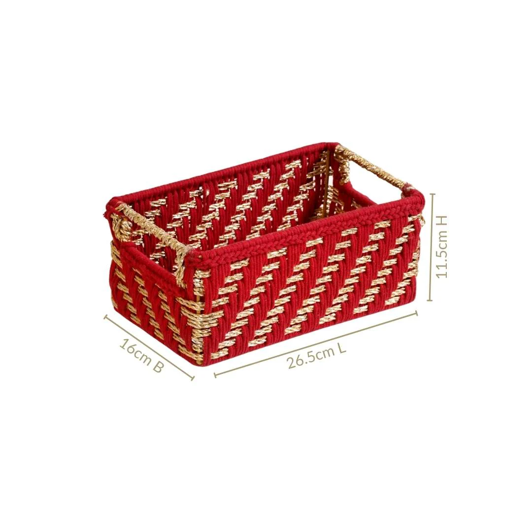 Handwoven Gift Basket With Handles Red And Gold - Image 4
