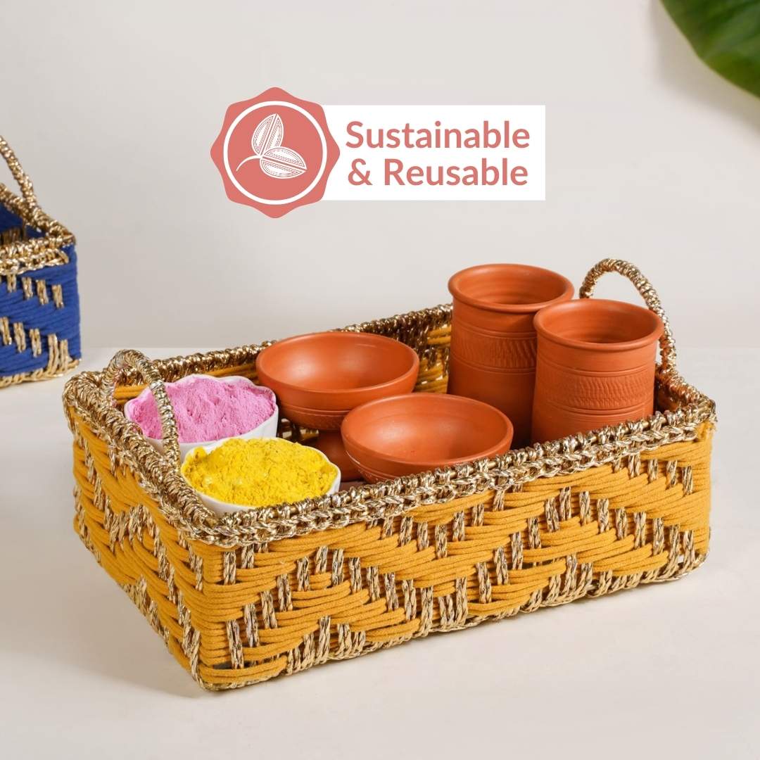 Handwoven Tray Yellow - Image 10