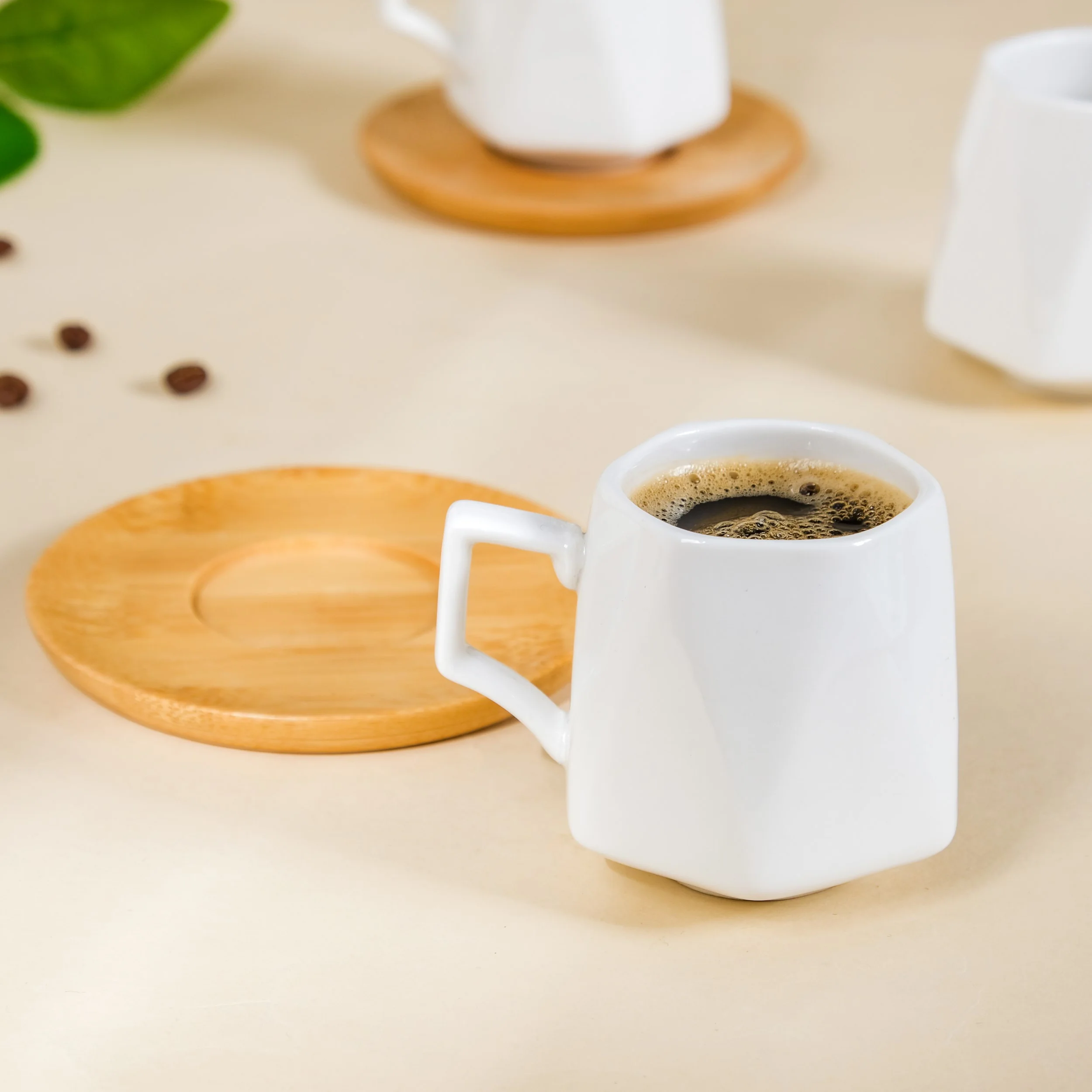 Hexagon Small Ceramic Cup And Saucer Set Of 6 100ml - Image 3