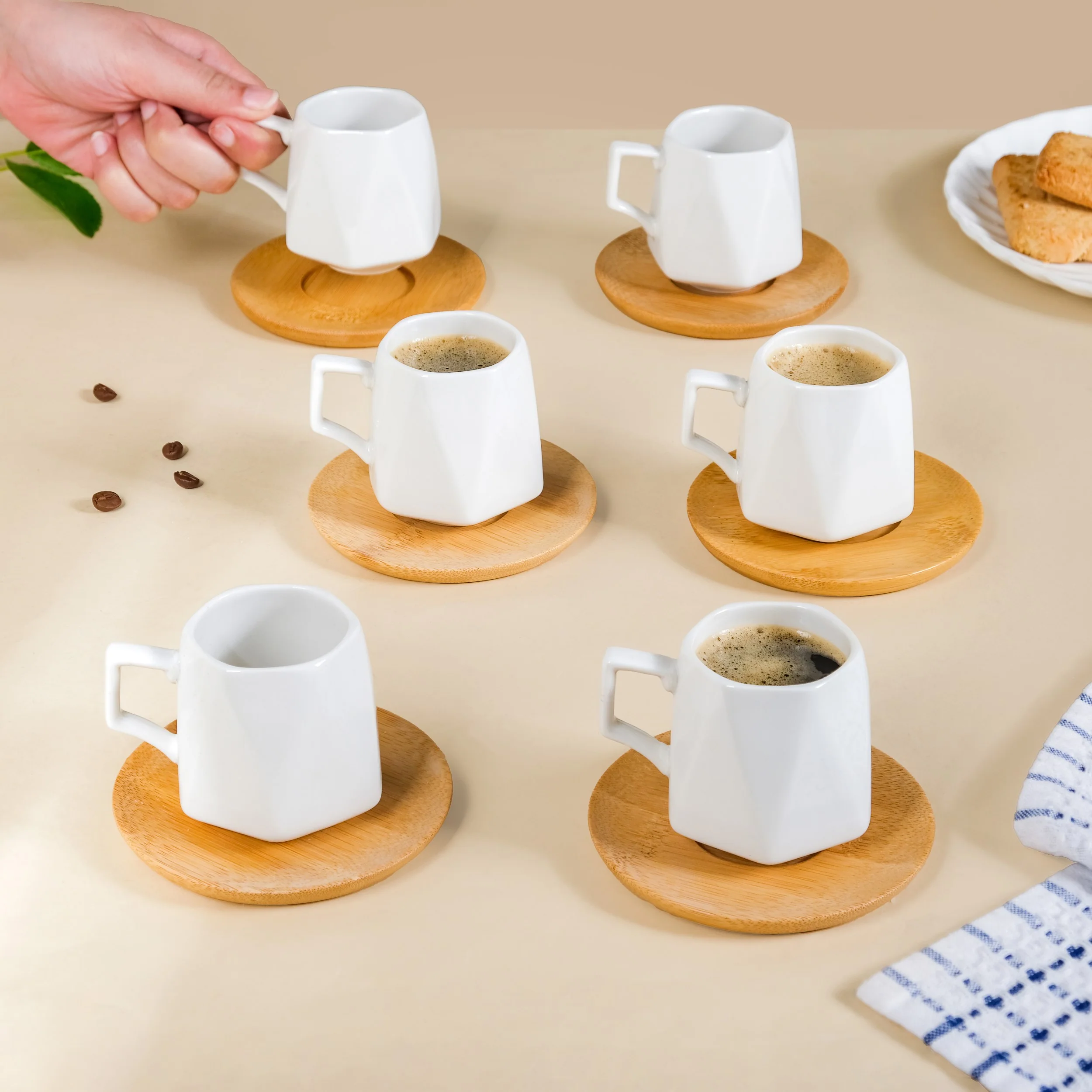 Hexagon Small Ceramic Cup And Saucer Set Of 6 100ml - Image 6