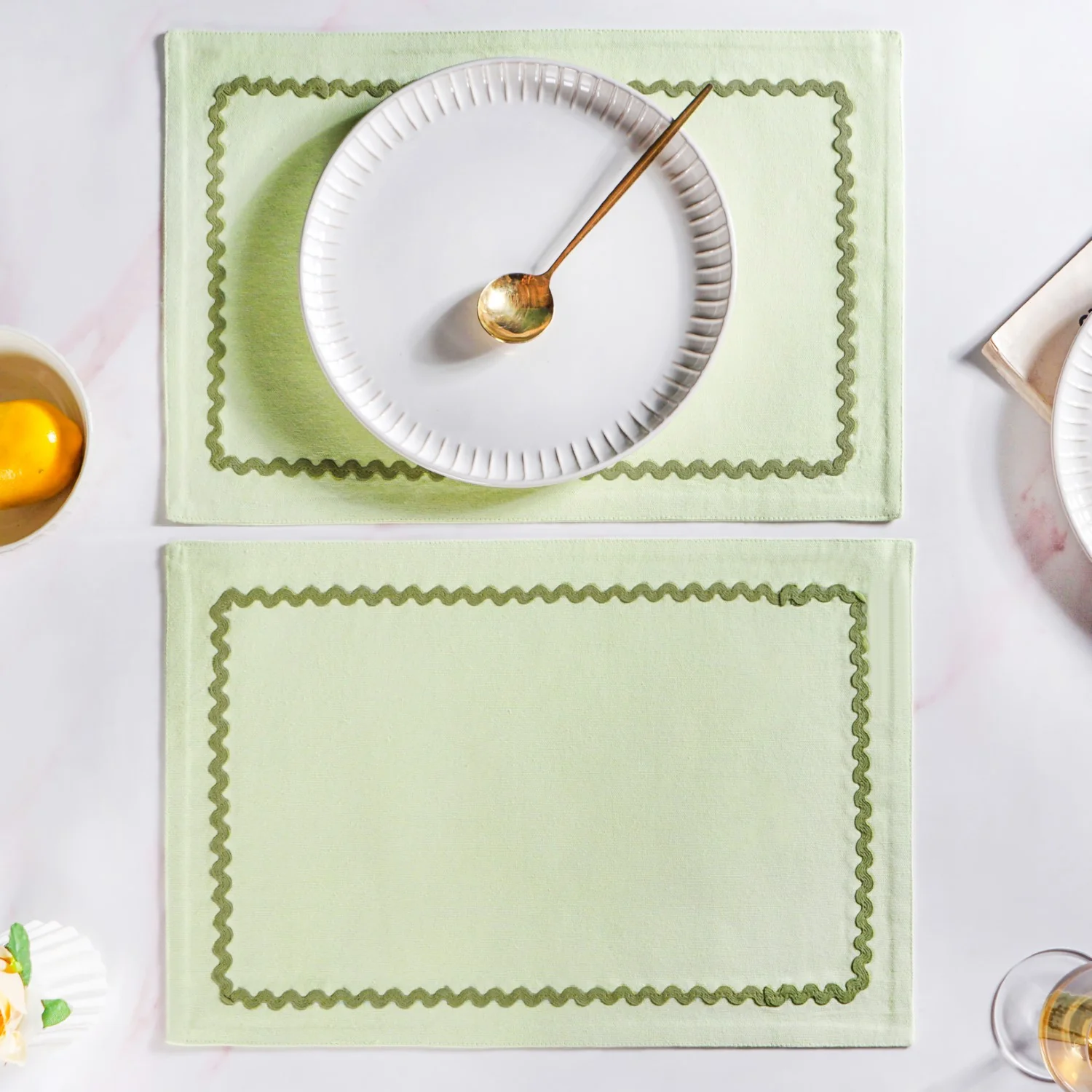 Isabelle Rick Rack Green Cotton Placemat Set Of 4 - Image 8