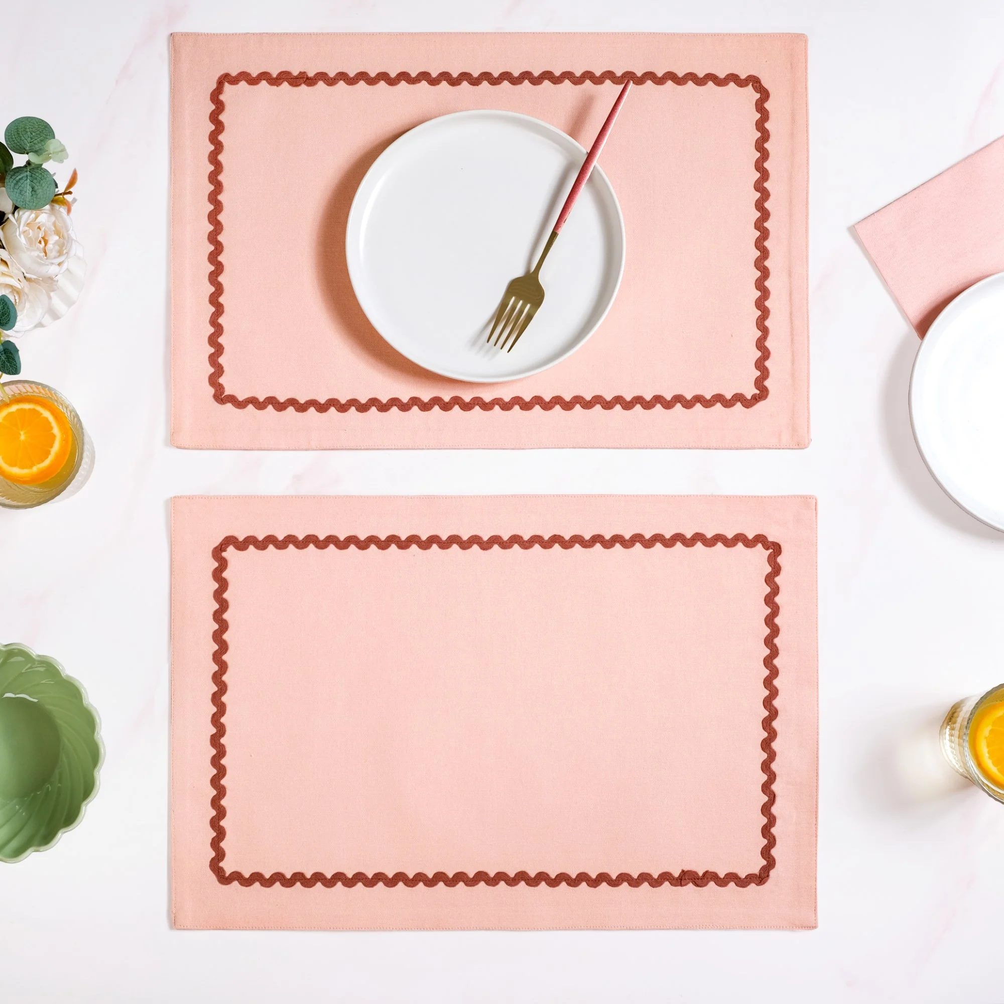 Madeline Rick Rack Peach Set Of 6 Reversible Cotton Placemats - Image 8