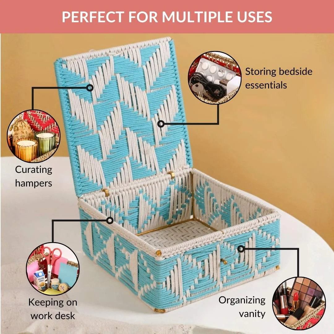 Multipurpose Handwoven Storage Basket Blue And White - Image 7