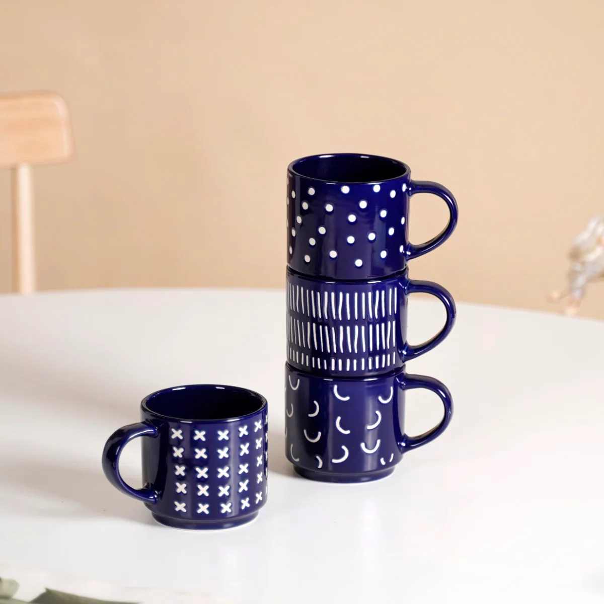 Navy Blue Chic Stackable Cups Set Of 4 220ml - Image 8