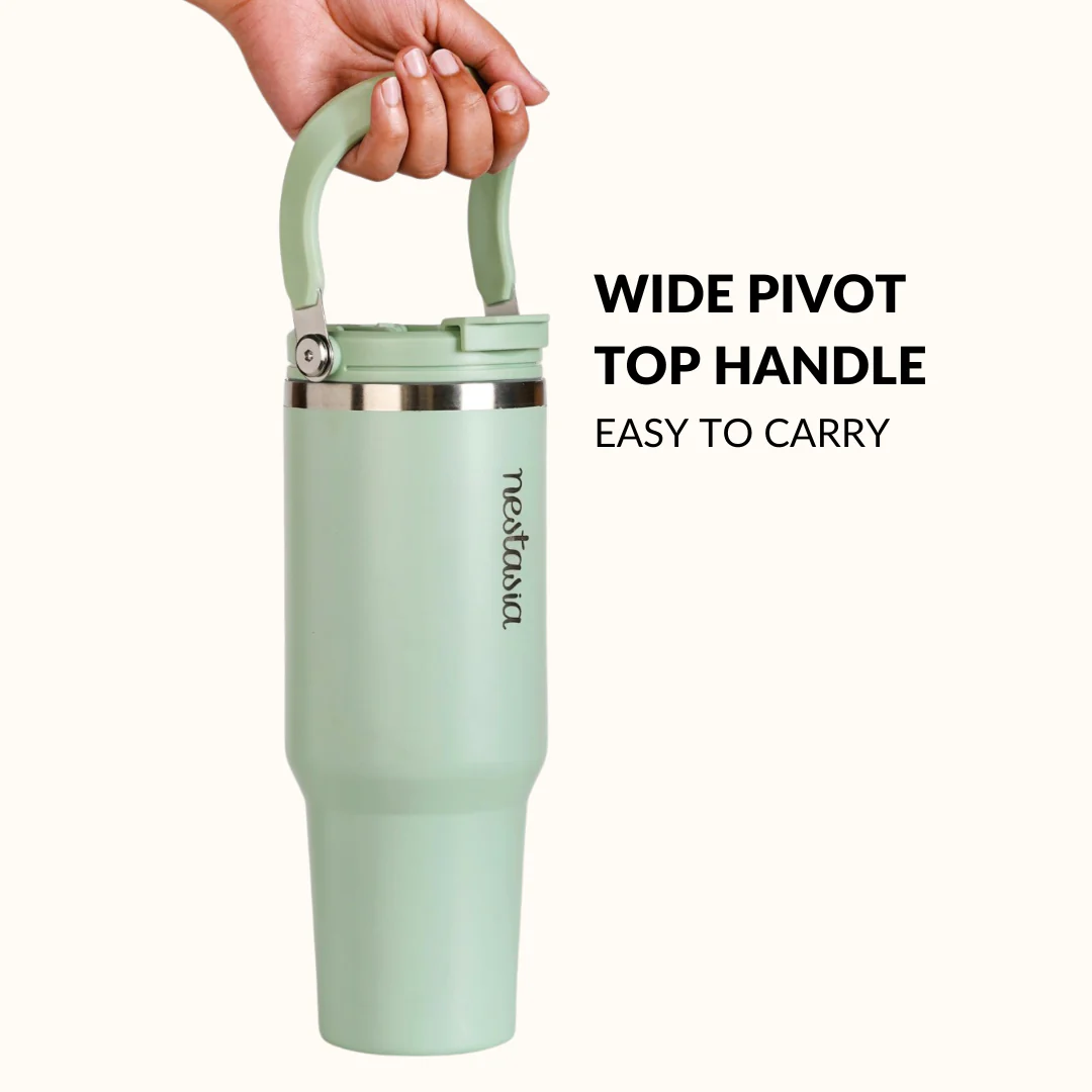 PickSip 40 Insulated Tumbler Bottle With Top Handle Milk Matcha Green 1200ml - Image 3