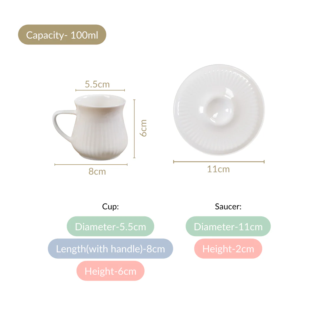 Ribbed Ceramic Cup With Saucer Set Of 2 100ml - Image 4