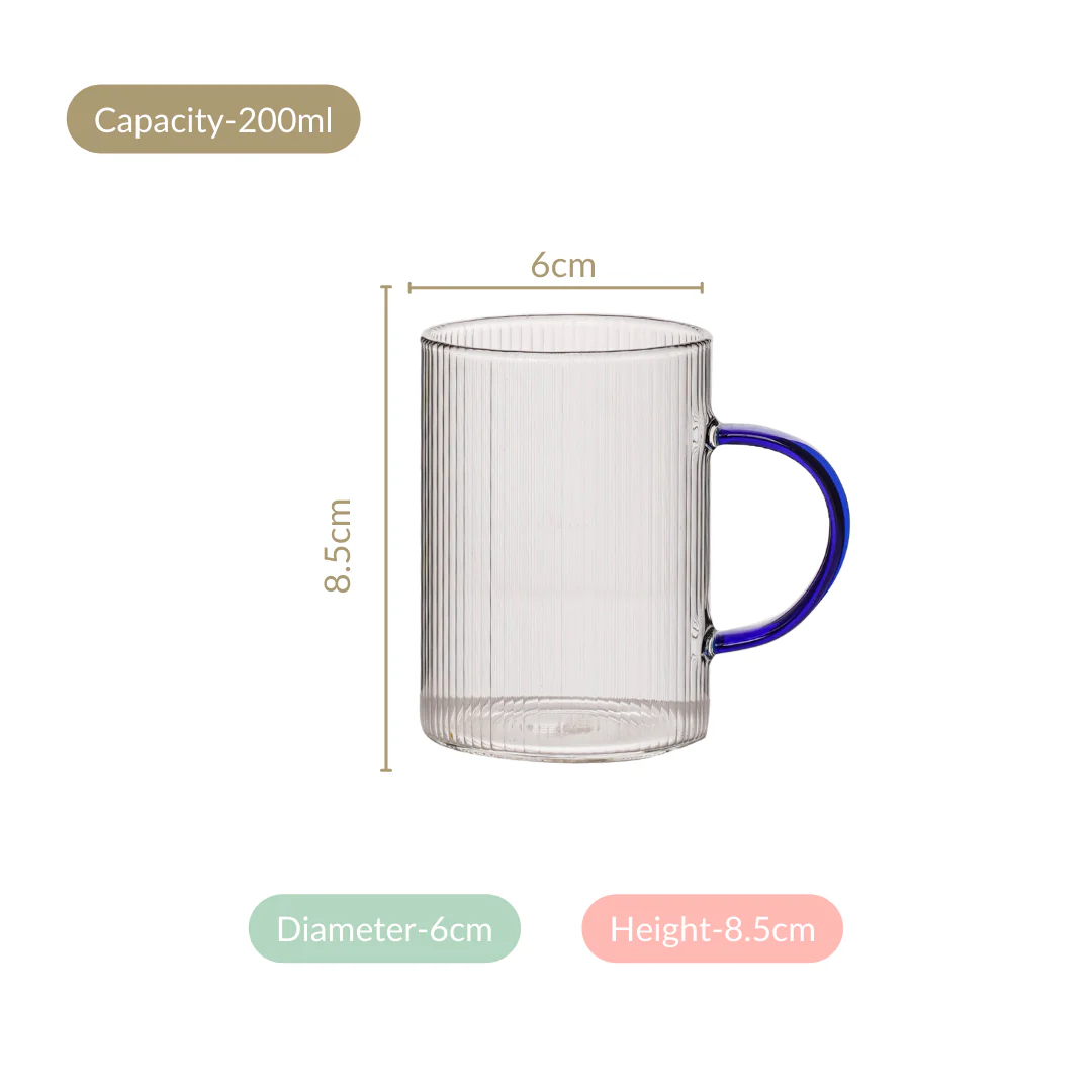 Set Of 12 Glass Tea Cups With Blue Handle 200ml - Image 4