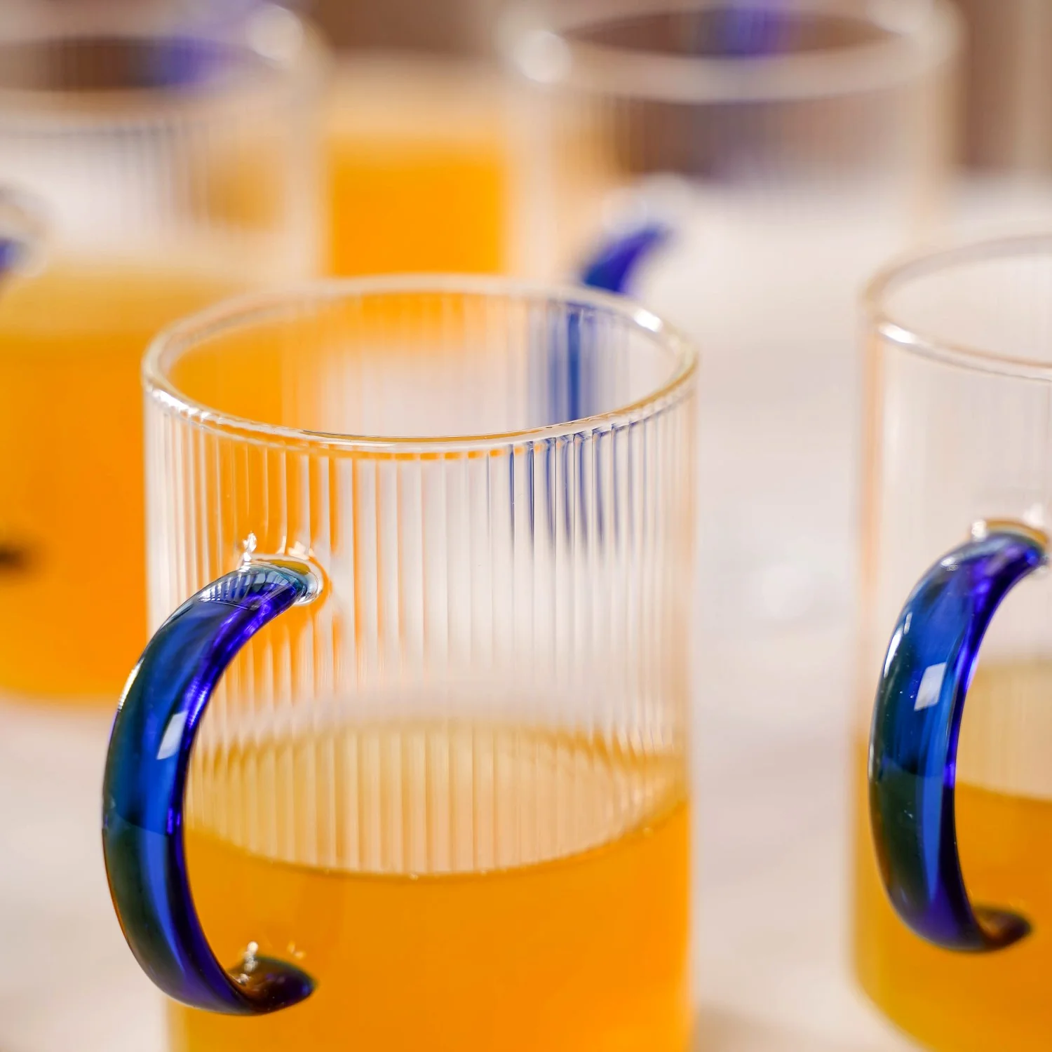 Set Of 12 Glass Tea Cups With Blue Handle 200ml - Image 7