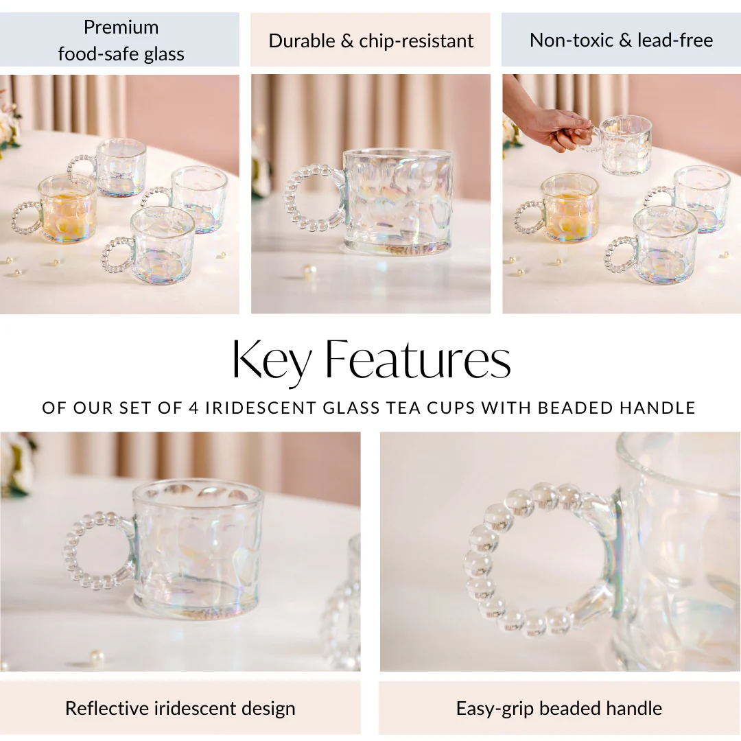 Set Of 4 Iridescent Glass Tea Cups 325ml - Image 5