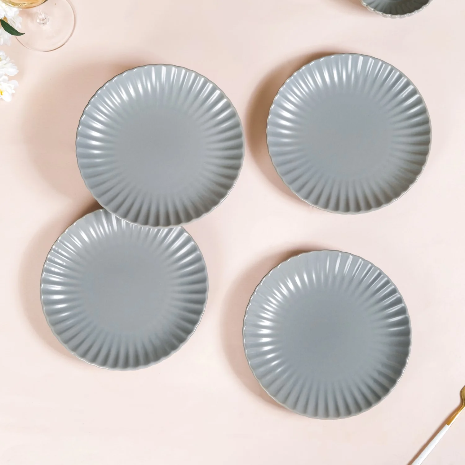 Set Of 4 Solid Grey Scallop Snack Plates 8 Inch - Image 3