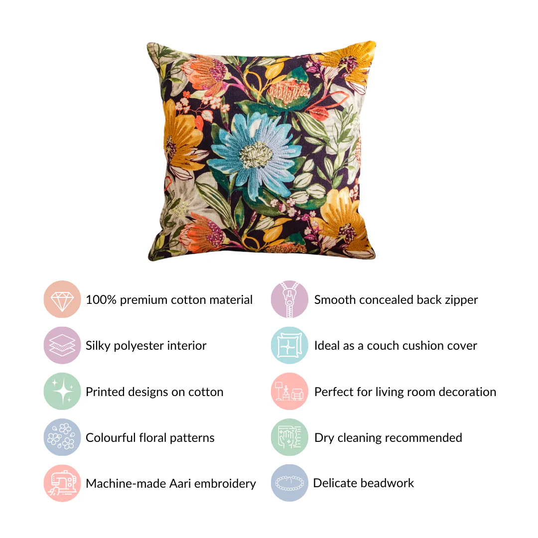 Spring Bling Printed Embellished Cushion Cover 16x16 Inch - Image 4