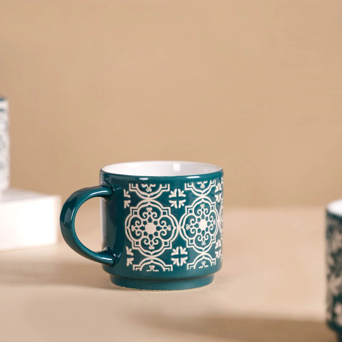 Stackable Coffee Cups With Stand Green Set of 4 240ml - Image 9