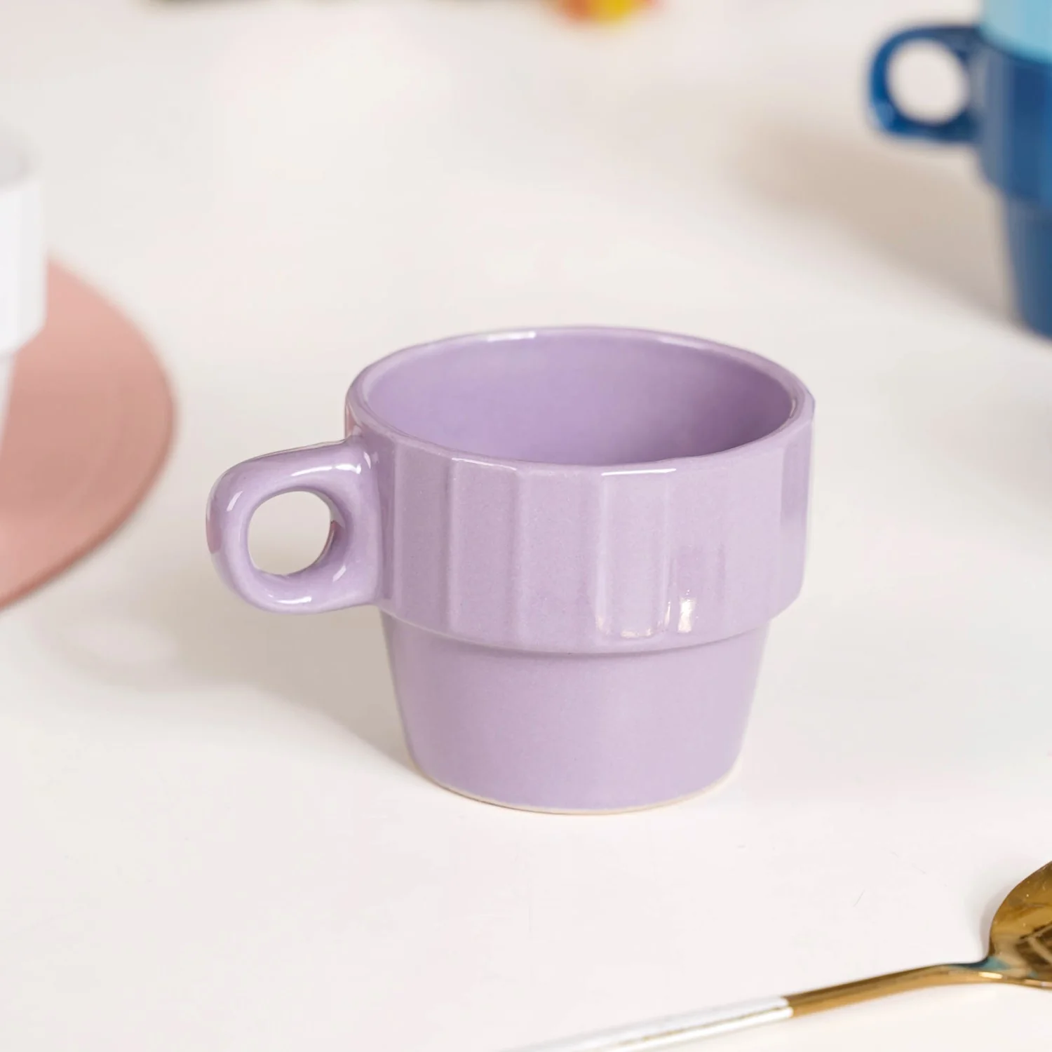 Stackable Mini Tea Cup Set Of 6 Kaori Ocean Tones 90ml - Image 8