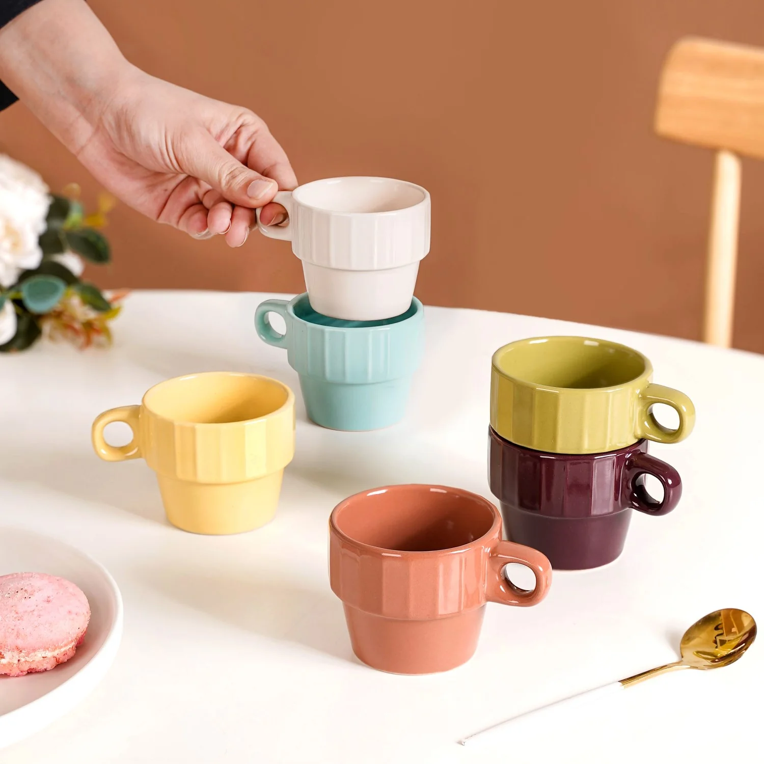 Stackable Mini Tea Cup Set Of 6 Kaori Sunset Hues 90ml - Image 6