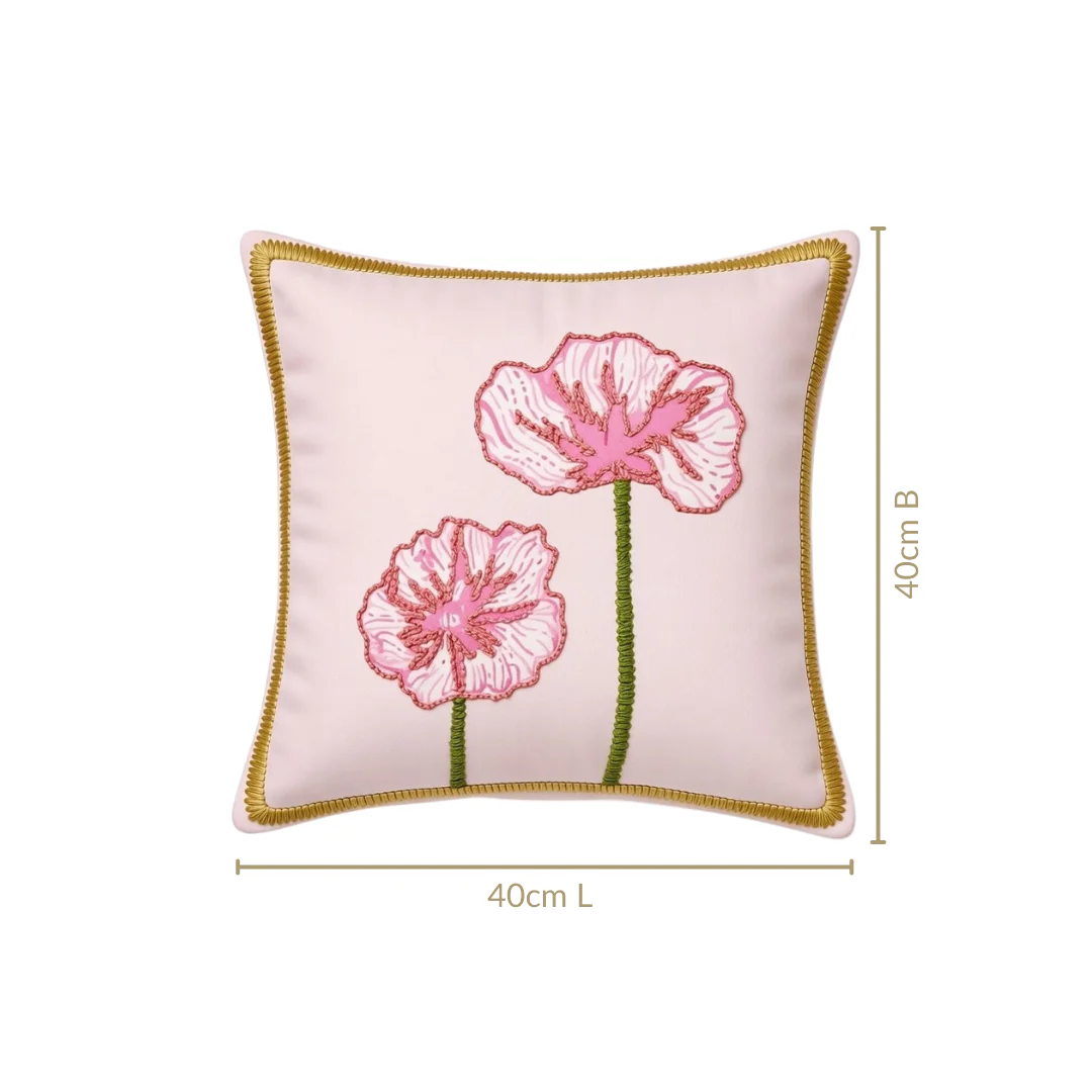Tale of Two Blooms Embroidered Cushion Cover 40x40cm - Image 3