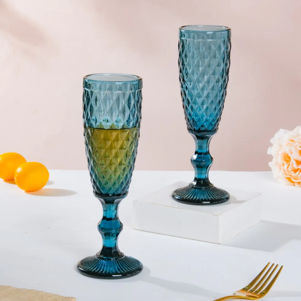 Textured Glassware Blue Set Of 6 150 ml - Image 6