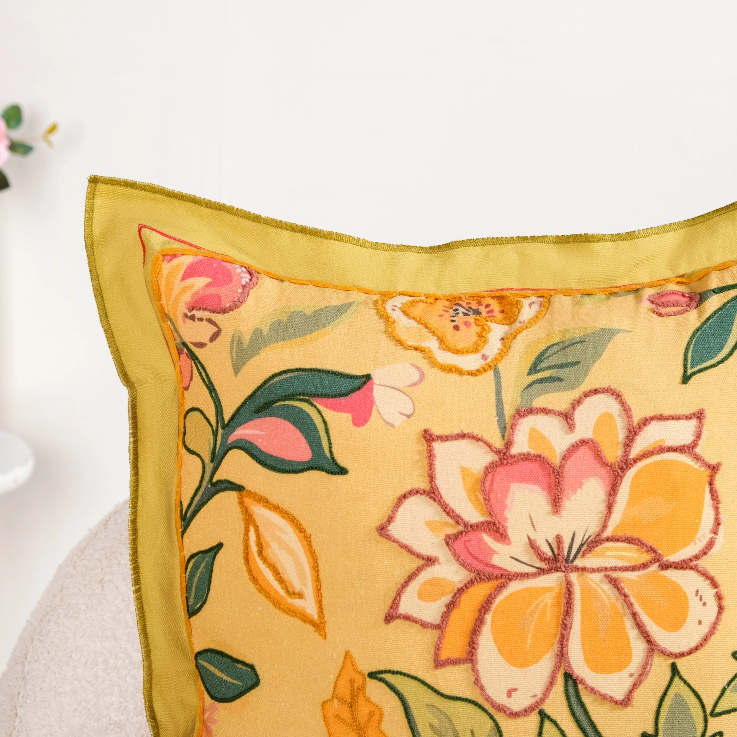 Wild Petals Embroidered Cotton Cushion Cover 40x40cm - Image 7