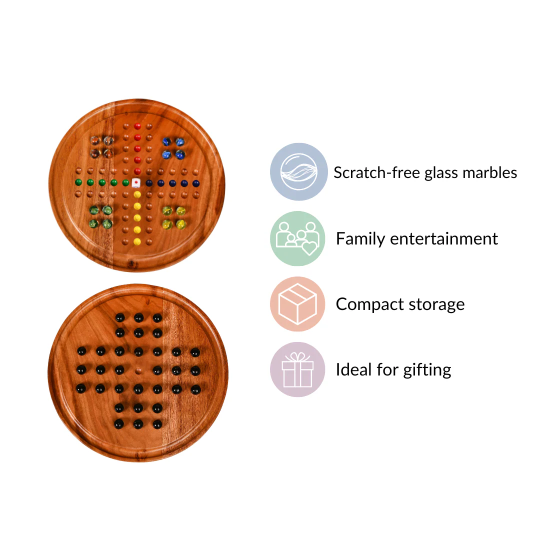 Wooden Ludo Solitaire 2-in-1 Game With Glass Marbles - Image 5