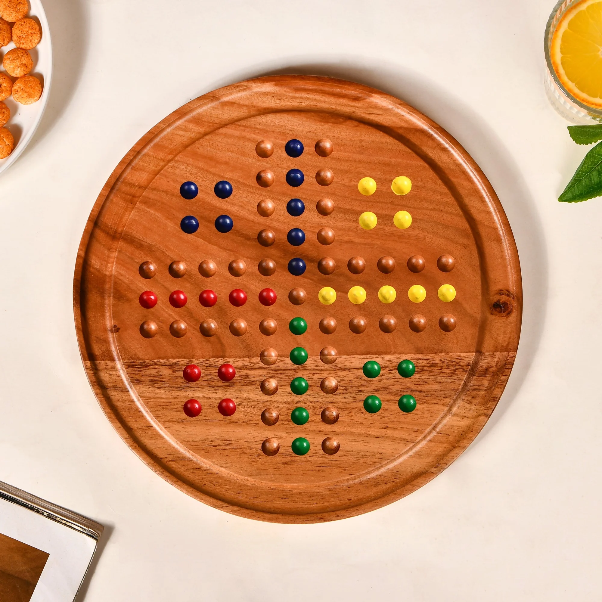 Wooden Ludo Solitaire 2-in-1 Game With Glass Marbles - Image 7